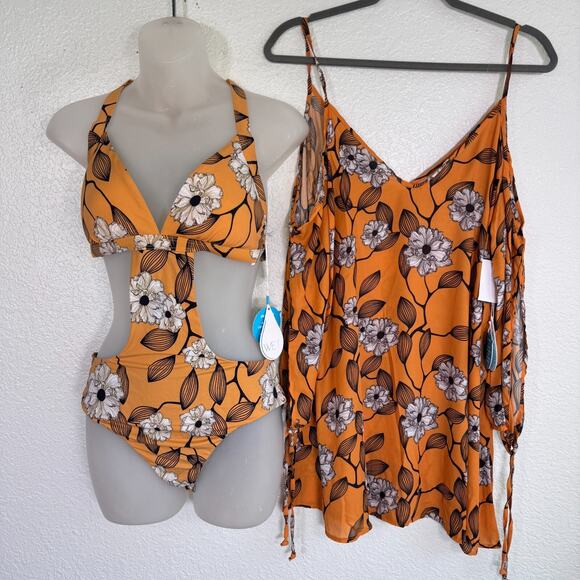 Wet Other - WET Swimsuit Set Women Large Floral One Piece Matching Cover Up Dress Resort NEW